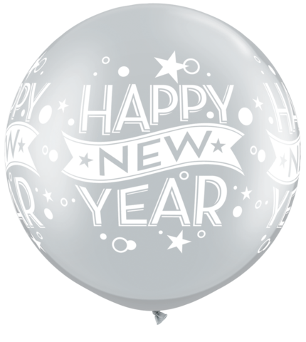 XL Silvester Happy New Year Latex Ballon Silber
