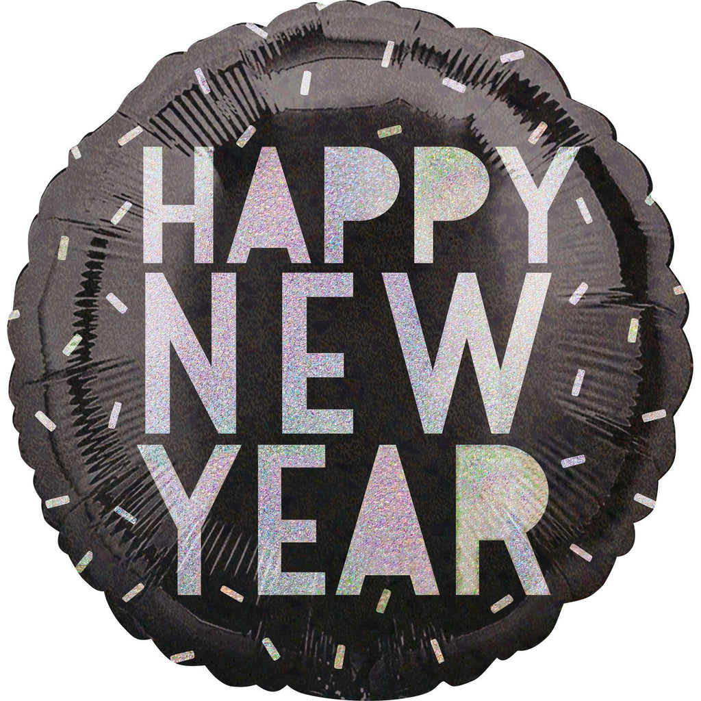 Happy New Year Confetti Folienballon rund