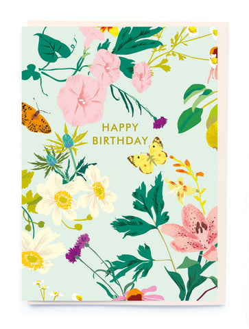 Grusskarte Happy Birthday Blumen